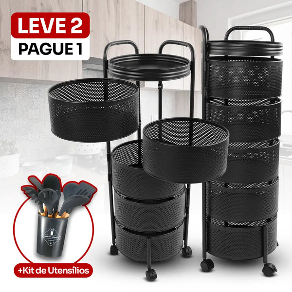 [LEVE 2 PAGUE 1] Fruteira Articulada de Aço Inox Rotativa + BRINDE: Kit de Utensílios de Cozinha