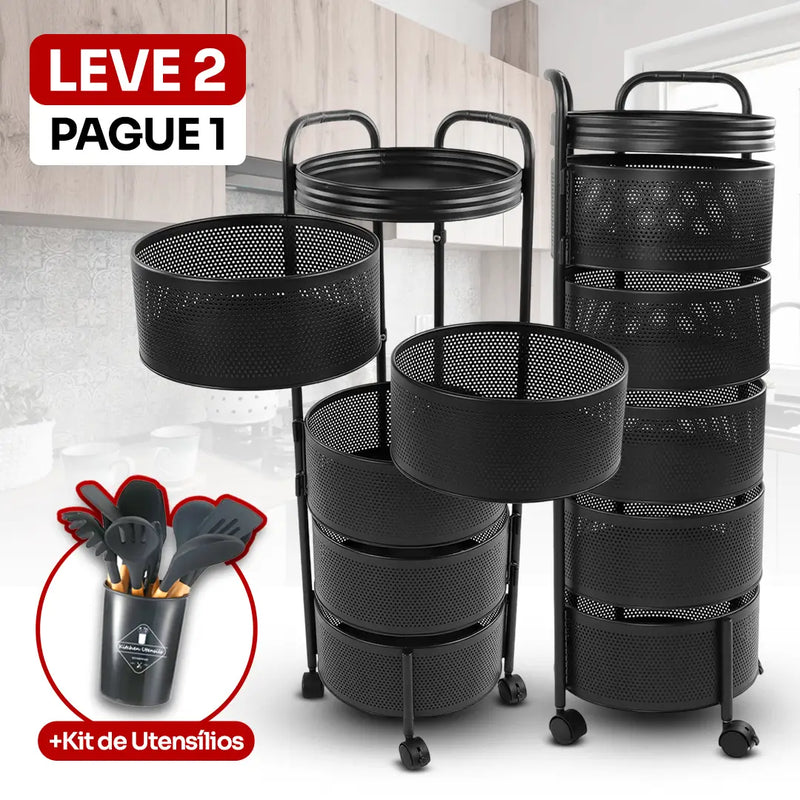 [LEVE 2 PAGUE 1] Fruteira Articulada de Aço Inox Rotativa + BRINDE: Kit de Utensílios de Cozinha