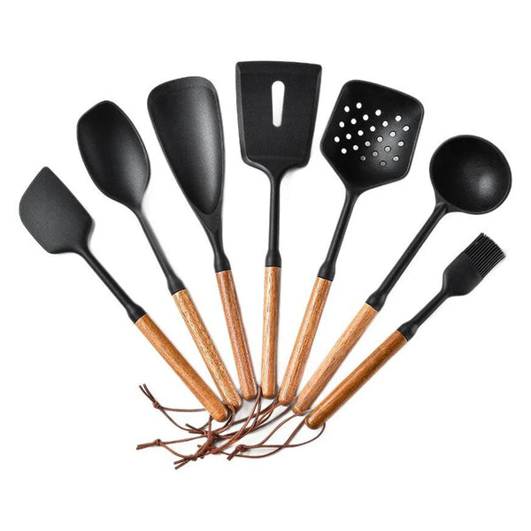Kit Utensílios de Cozinha em Madeira e Silicone Premium | ÚLTIMAS UNIDADES!